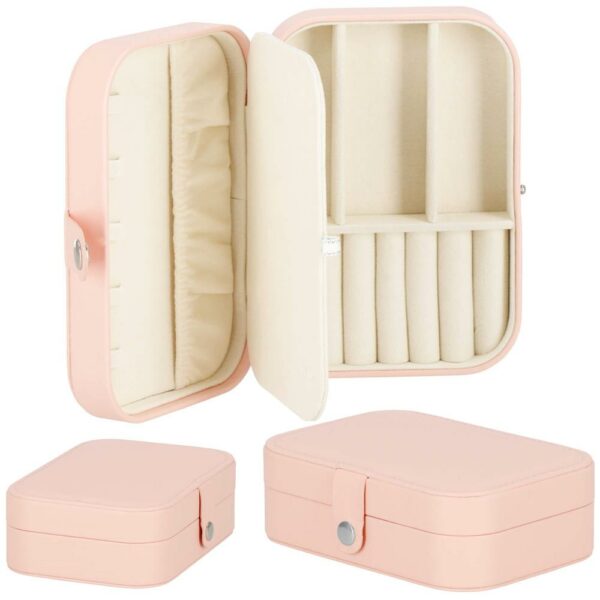 (DL) Cutie depozitare si organizare bijuterii, MDF, piele ecologica, 16 x 11 x 5cm, roz - Image 16