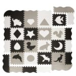 Habszivacs matrac gyerekeknek, állatos puzzle típusú, 52 db, hőszigetelő, 150x150 cm, szürke fekete