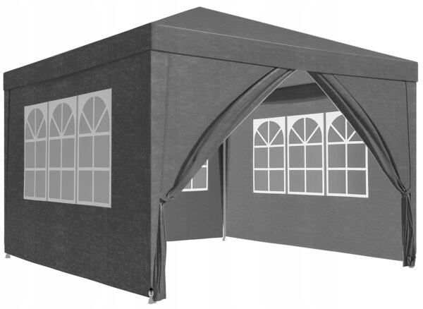 Kerti pavilonsátor, 300x300 cm, 4 oldalfallal ablakos, vízálló, UV-álló, szürke - Image 16