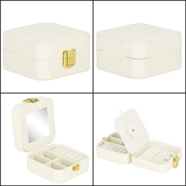 (DL) Cutie depozitare si organizare bijuterii, MDF, piele ecologica, 10 x 10 x 5cm, crem - Image 17
