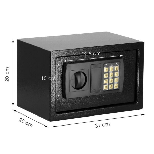 Standard elektronikus széf kóddal és kulccsal, 200x310x200 mm, Acél, Fekete - Image 17