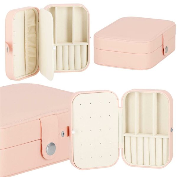(DL) Cutie depozitare si organizare bijuterii, MDF, piele ecologica, 16 x 11 x 5cm, roz - Image 17
