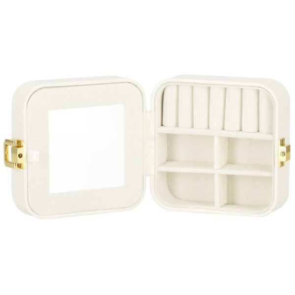 (DL) Cutie depozitare si organizare bijuterii, MDF, piele ecologica, 10 x 10 x 5cm, crem - Image 18