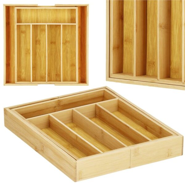 Organizator tacamuri si ustensile bucatarie, bambus, extensibil 28-45x33x5cm - Image 18
