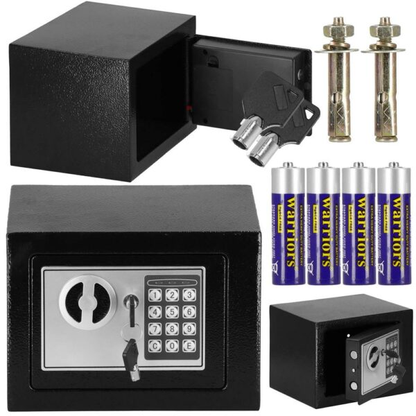 Standard elektronikus széf kóddal és kulccsal, 170x230x170 mm, Acél, Fekete - Image 17