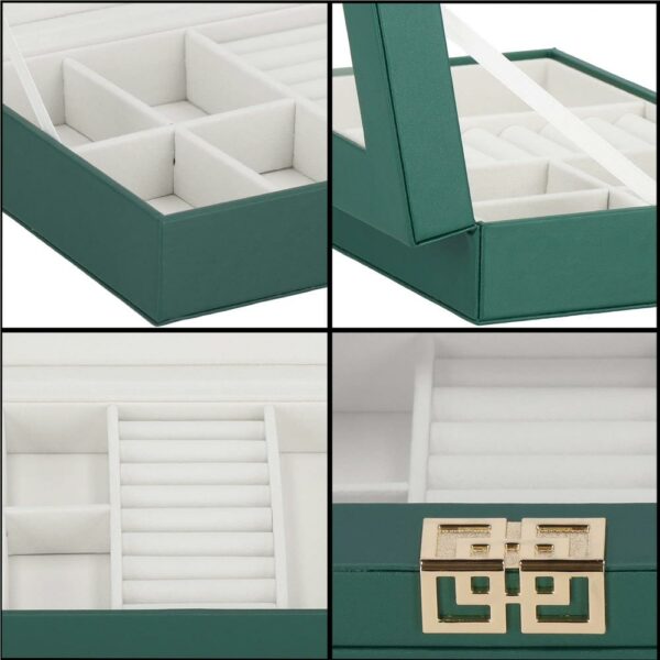 (DL) Cutie depozitare si organizare bijuterii, MDF, piele ecologica, 23,5 x 14 x 5,5cm, verde sticla - Image 18