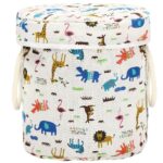 Tárolókosár ruháknak vagy játékoknak, 30x30 cm, pamut és lenvászon, 27 l, állatok, fehér