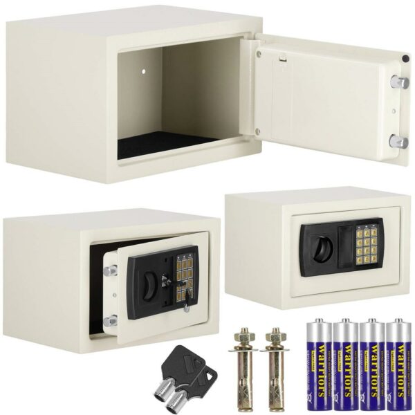 Seif electronic standard cu cifru si cheie, 200x300x200 mm, Otel, Bej - Image 19