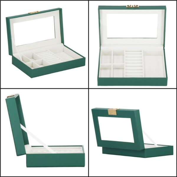 (DL) Cutie depozitare si organizare bijuterii, MDF, piele ecologica, 23,5 x 14 x 5,5cm, verde sticla - Image 19