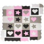 Habszivacs matrac gyerekeknek, puzzle formák, 52 db, hőszigetelő, 150x150 cm, szürke rózsaszín