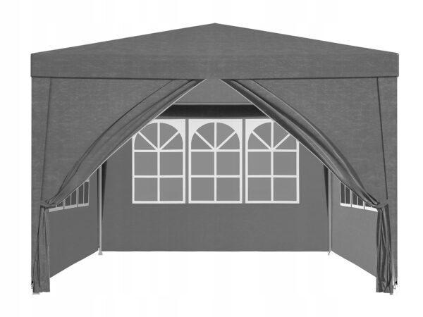 Kerti pavilonsátor, 300x300 cm, 4 oldalfallal ablakos, vízálló, UV-álló, szürke - Image 2