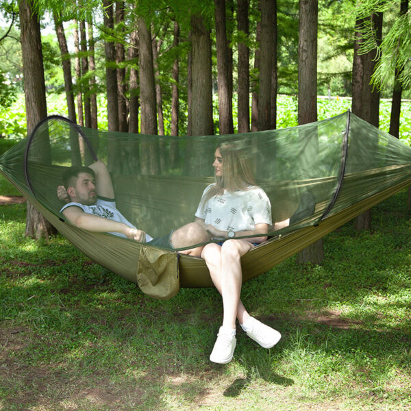 Hamac Sersimo dublu din material parasuta 140x260cm, cu plasa de tantari, verde - Image 3