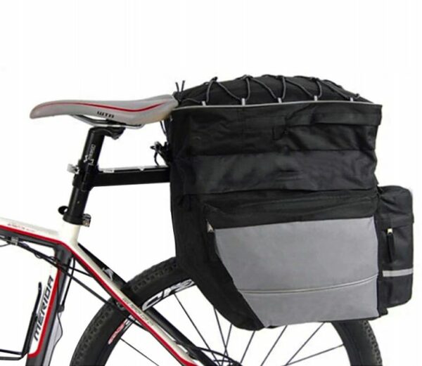 Geanta portbagaj bicicleta dubla, 8 buzunare laterale, 39x34x43cm, negru cu elemente reflectorizante gri, protectie impermeabila - Image 2