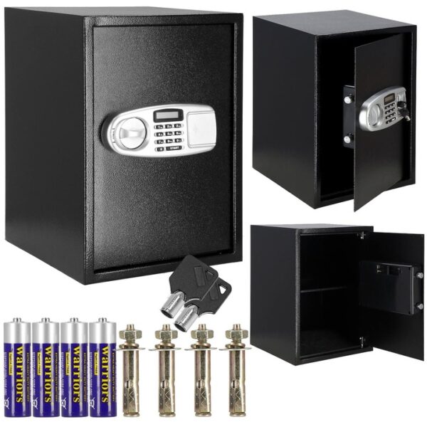 Seif electronic standard cu cifru si cheie, 350x500x360 mm, Otel, Negru - Image 3
