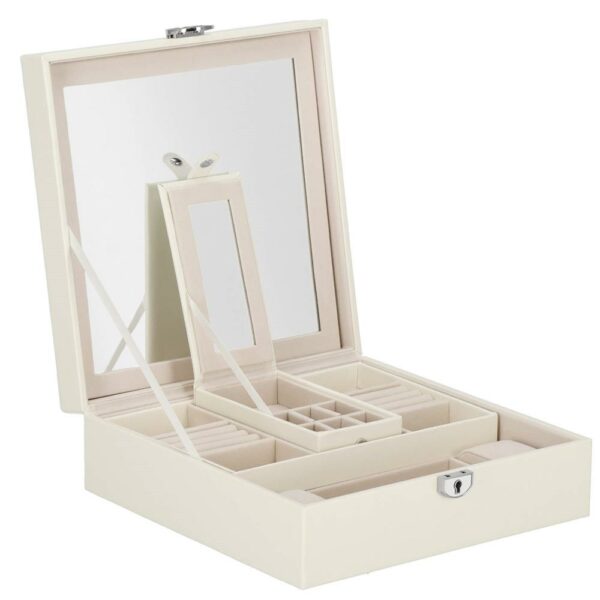 (DL) Cutie depozitare si organizare bijuterii, MDF, piele ecologica, 25 x 25 x 8,5cm, crem deschis - Image 3