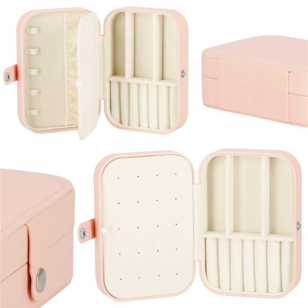 (DL) Cutie depozitare si organizare bijuterii, MDF, piele ecologica, 16 x 11 x 5cm, roz - Image 3
