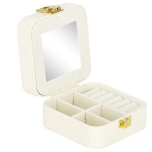 (DL) Cutie depozitare si organizare bijuterii, MDF, piele ecologica, 10 x 10 x 5cm, crem