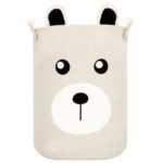 Cos depozitare haine sau jucarii, 40x33cm, bumbac si in, 43 l, ursulet, bej