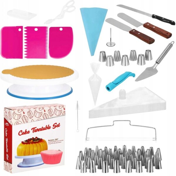 Set patiserie cu platou rotativ, 124 piese cu sabloane pentru ornarea prajiturilor - Image 3