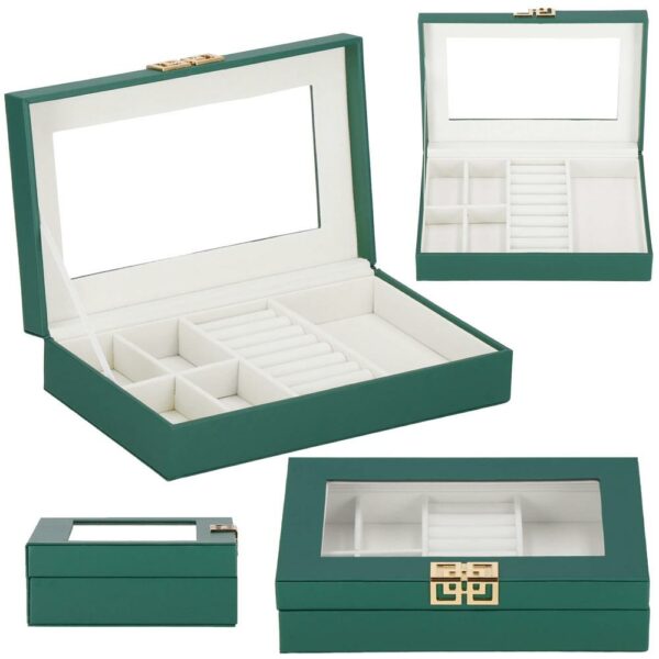 (DL) Cutie depozitare si organizare bijuterii, MDF, piele ecologica, 23,5 x 14 x 5,5cm, verde sticla - Image 20