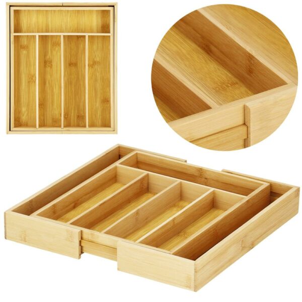 Organizator tacamuri si ustensile bucatarie, bambus, extensibil 28-45x33x5cm - Image 22