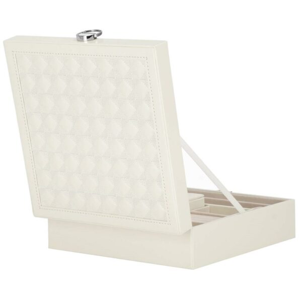 (DL) Cutie depozitare si organizare bijuterii, MDF, piele ecologica, 25 x 25 x 8,5cm, crem deschis - Image 22