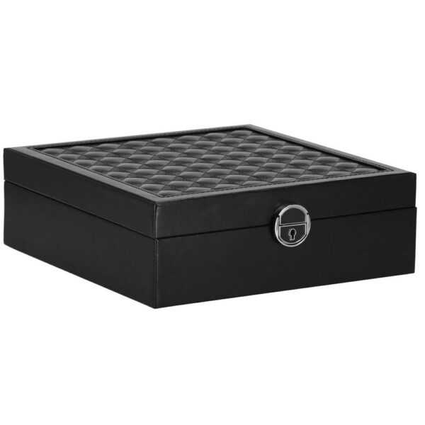 (DL) Cutie depozitare si organizare bijuterii, MDF, piele ecologica, 25 x 25 x 8,5cm, negru - Image 22