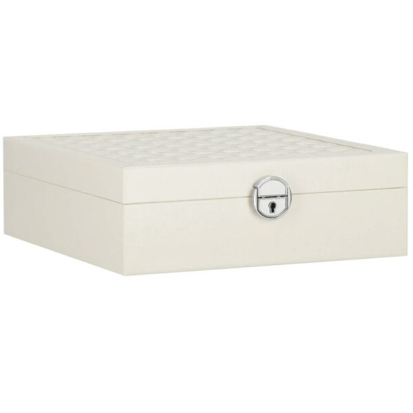 (DL) Cutie depozitare si organizare bijuterii, MDF, piele ecologica, 25 x 25 x 8,5cm, crem deschis - Image 23