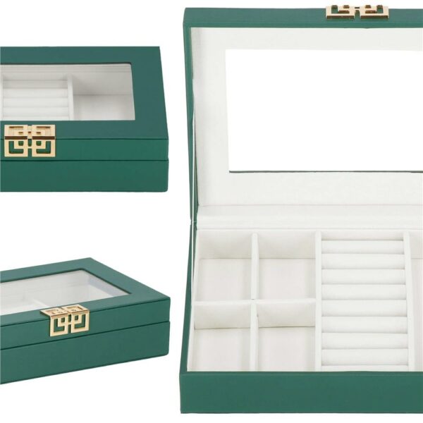 (DL) Cutie depozitare si organizare bijuterii, MDF, piele ecologica, 23,5 x 14 x 5,5cm, verde sticla - Image 23