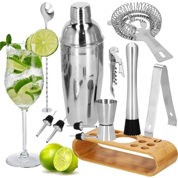 Cocktail Shaker készlet pultosoknak 750 ml, KI25, bambusz tartó, 12 darab - Image 23