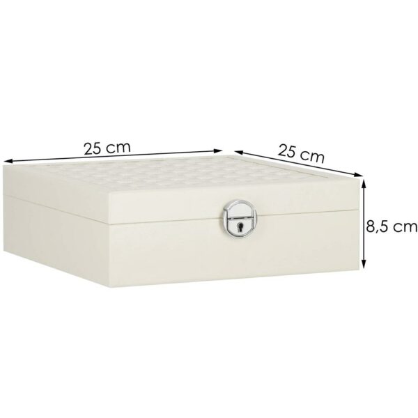 (DL) Cutie depozitare si organizare bijuterii, MDF, piele ecologica, 25 x 25 x 8,5cm, crem deschis - Image 24