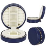 (DL) Ékszertároló és rendszerező doboz, MDF, ökobőr, 11 x 5 cm, sötétkék