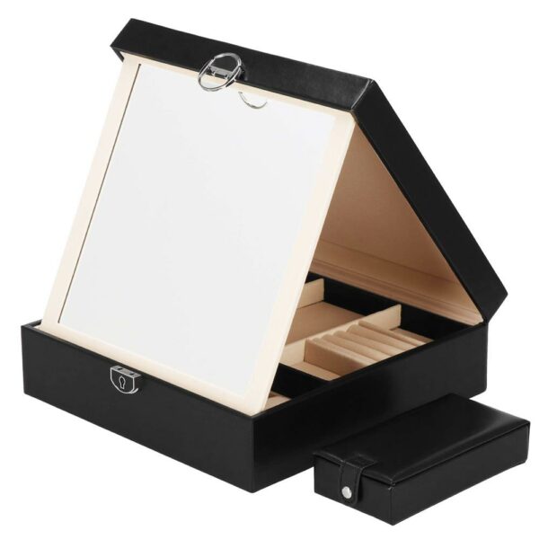 (DL) Cutie depozitare si organizare bijuterii, MDF, piele ecologica, 25 x 25 x 8,5cm, negru - Image 24