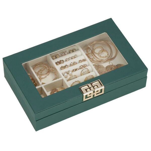 (DL) Cutie depozitare si organizare bijuterii, MDF, piele ecologica, 23,5 x 14 x 5,5cm, verde sticla - Image 26