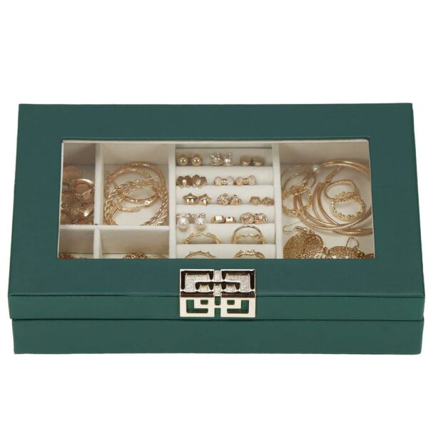 (DL) Cutie depozitare si organizare bijuterii, MDF, piele ecologica, 23,5 x 14 x 5,5cm, verde sticla - Image 27