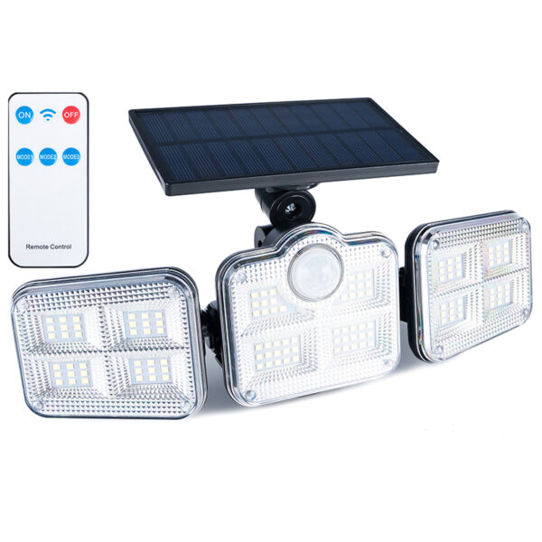 Moduláris napelemes LED projektor 3 lámpával, mozgásérzékelővel, 122 LED-del, távirányítóval - Image 2