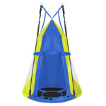 Leagan tip cuib Sersimo, 90cm, 2 in 1 cu cort de protectie, 100 kg, Albastru Galben