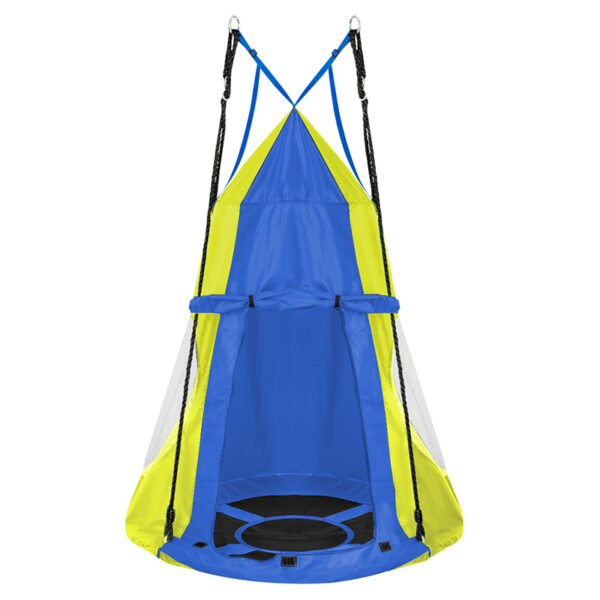 Leagan tip cuib Sersimo, 90cm, 2 in 1 cu cort de protectie, 100 kg, Albastru Galben