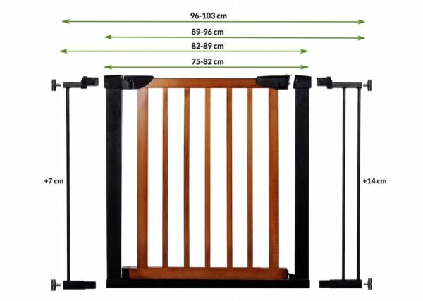 Biztonsági kapu lépcsőhöz, állítható 96-103 cm, acélból és fából, fekete barna - Image 2