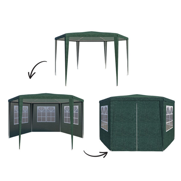 Hatszögletű kerti pavilonsátor, 200x200 cm, ablakos oldalfalakkal, vízálló, UV-álló, zöld - Image 2