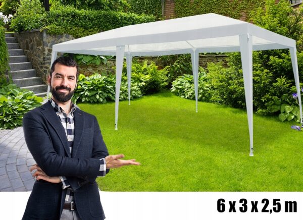 Kerti pavilonsátor, 600x300 cm, vízálló, UV-álló, fehér - Image 2
