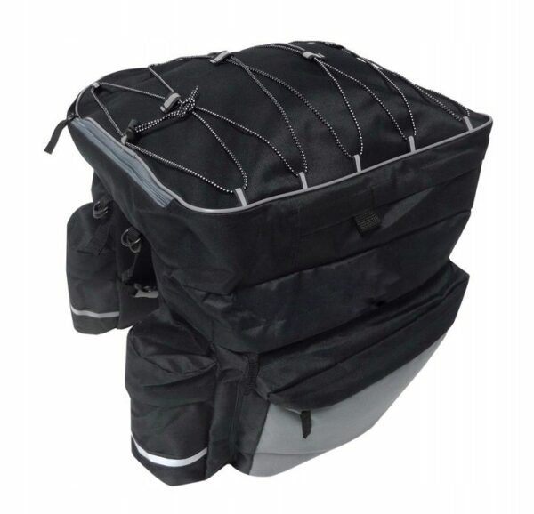 Geanta portbagaj bicicleta dubla, 8 buzunare laterale, 39x34x43cm, negru cu elemente reflectorizante gri, protectie impermeabila - Image 3