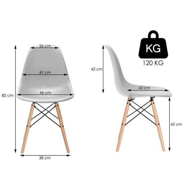 Set 4 scaune dining Scandinav pentru bucatarie, 38x42x82cm, gri - Image 2