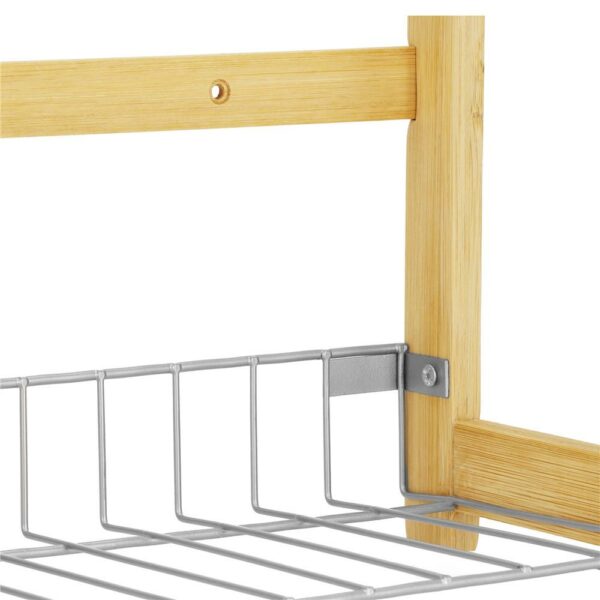 Suport organizator multifunctional cu 2 etaje, bambus si metal, 33x14x25cm - Image 3