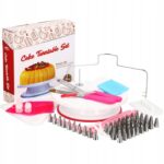 Set patiserie cu platou rotativ, 200 piese cu sabloane pentru ornarea prajiturilor