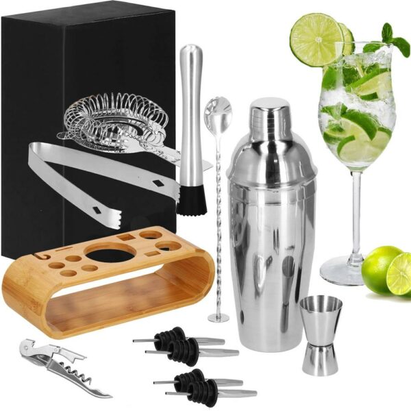 Cocktail Shaker készlet pultosoknak 750 ml, KI25, bambusz tartó, 12 darab - Image 30