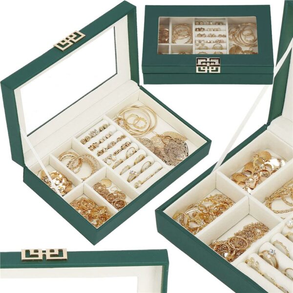 (DL) Cutie depozitare si organizare bijuterii, MDF, piele ecologica, 23,5 x 14 x 5,5cm, verde sticla - Image 32