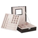 (DL) Ékszertároló és rendszerező doboz, MDF, ökobőr, 26 x 26 x 8,5 cm, kígyó fekete