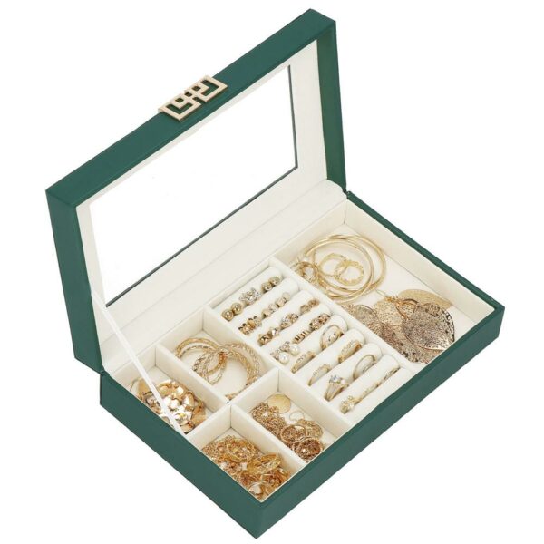 (DL) Cutie depozitare si organizare bijuterii, MDF, piele ecologica, 23,5 x 14 x 5,5cm, verde sticla - Image 35