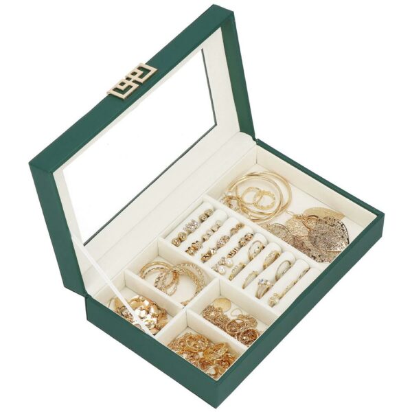(DL) Cutie depozitare si organizare bijuterii, MDF, piele ecologica, 23,5 x 14 x 5,5cm, verde sticla - Image 36